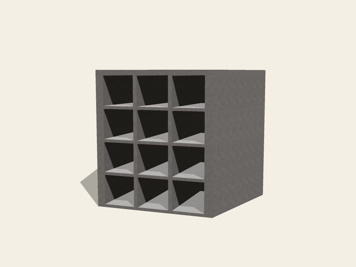 Three-quarter front view of a single precast modular mausoleum unit.