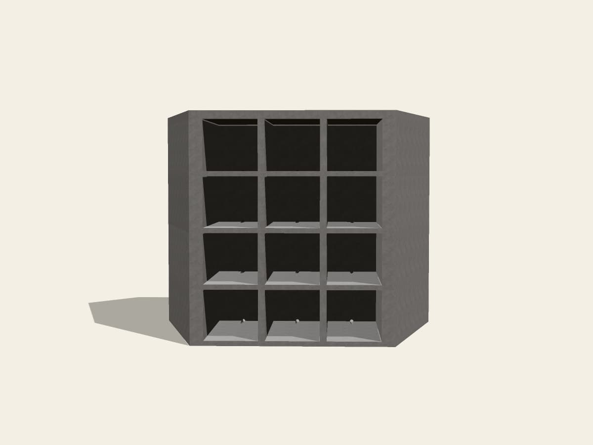 Straight-on front elevation of the twelve-niche precast unit.