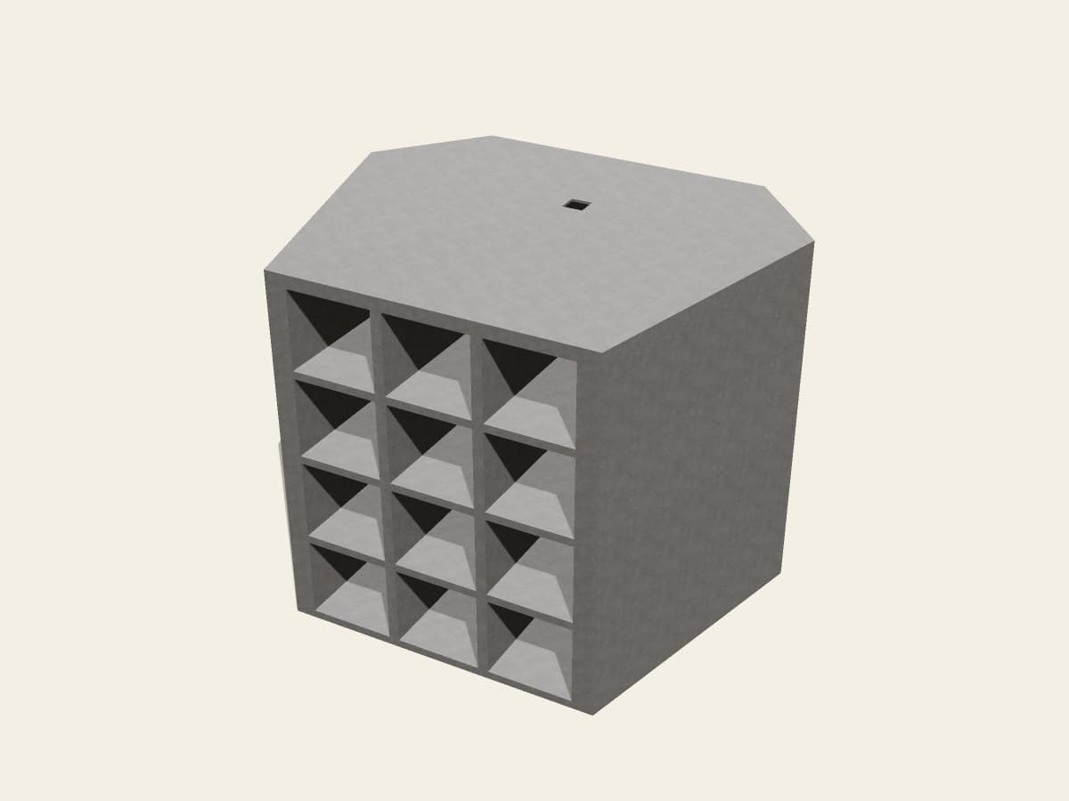 Elevated view of a precast modular unit showing the top and niche face.