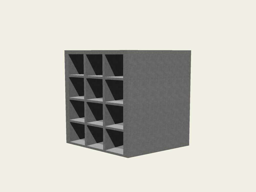 Three-quarter view of a precast modular crypt unit.